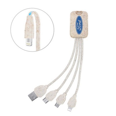 Eco Friendly Wheat Straw 4-in-1 Charging Cable With Type C, Lightning And Micro USB Connector